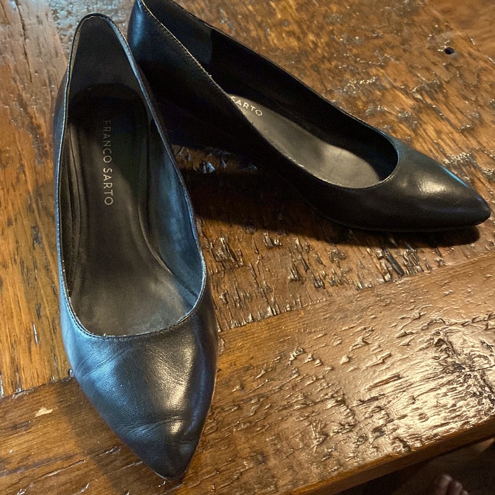 Franco Sarto Genuine Leather Black Wedge Heels Pointed Toe Size 8M Office